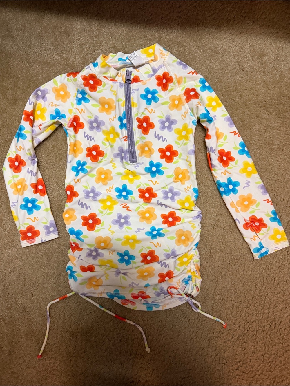 Kids Long Sleeve Floral Rash Guard Swim Top - White with Multicolor Flowers